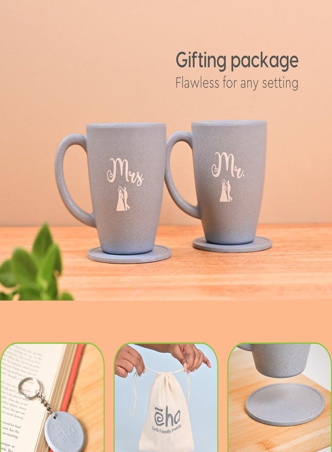 Eha Earth-Friendly Mr & Mrs Classic Coffee Mugs for Couple | Best Wedding Gift | Couple Gifts for Wedding| Gifts for Women | Set of 2 | 300 ml | Coffee Mug | Made with Rice Husk| Azure - Image 4